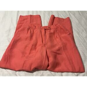 Emma James Linen Blend Trousers Size 12 Coral. High Waisted, Front Pleats.